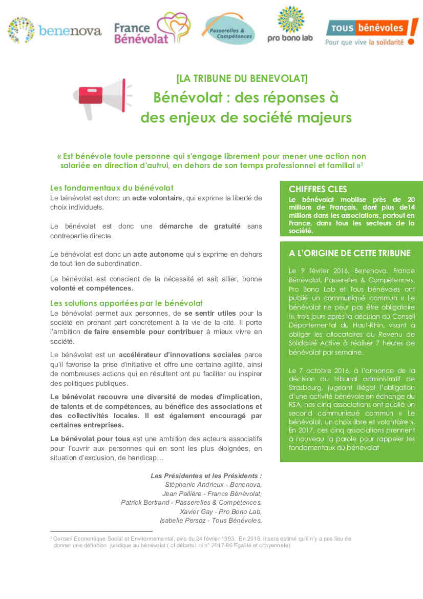 Cinq acteurs du bénévolat rédigent une tribune